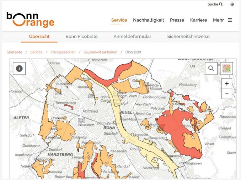 Online-Karte für Sauberkeitsaktionen Online-Karte für Sauberkeitsaktionen auf der Webseite von bonnorange