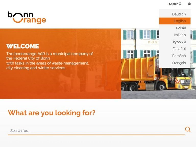 Sprachauswahl bonnorange Sprachauswahl auf der Webseite von bonnorange